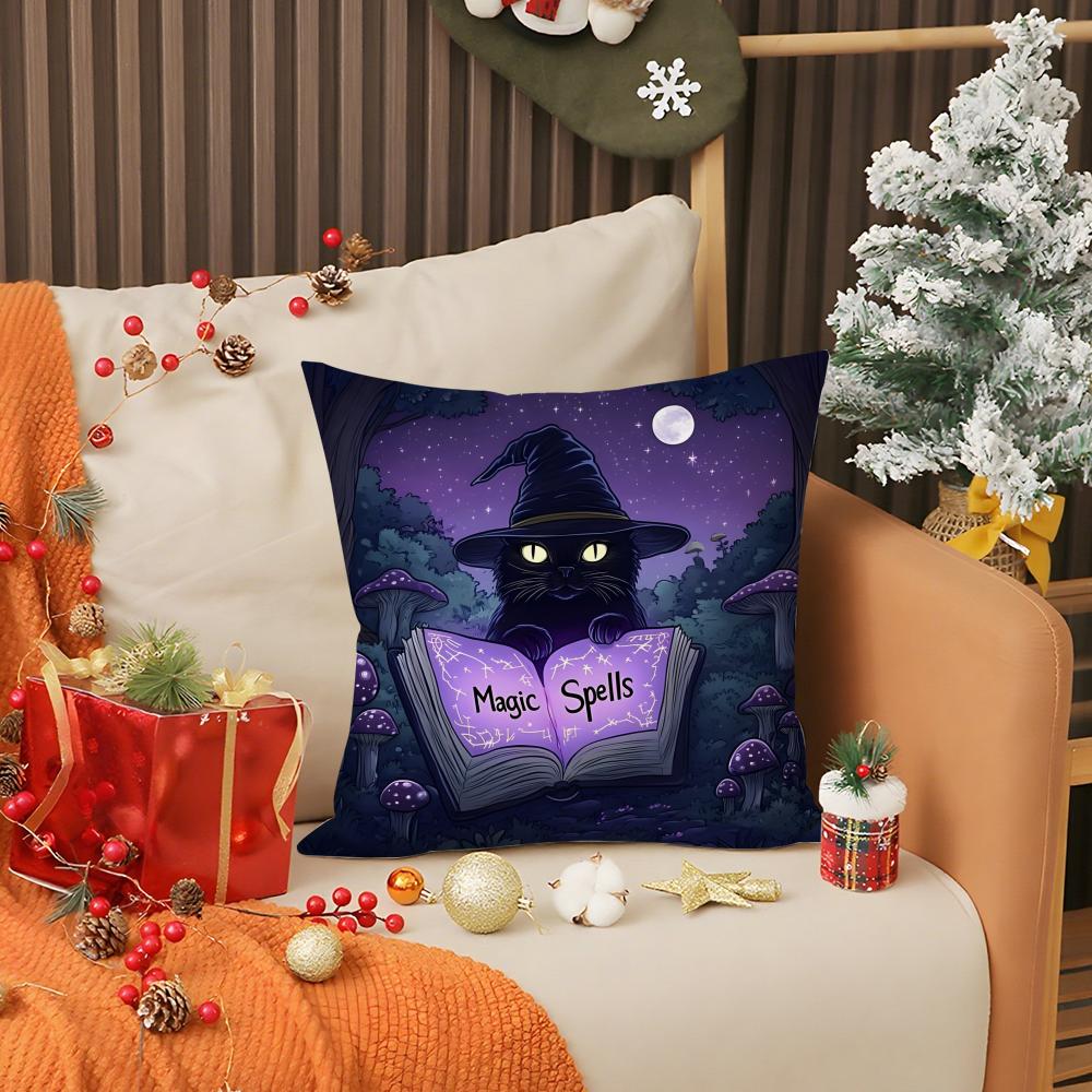 Halloween Cartoon Cute Purple Cat Pillow Case Printing Pillowcase Living Room Sofa Cushion Cover Bedroom Room Decor