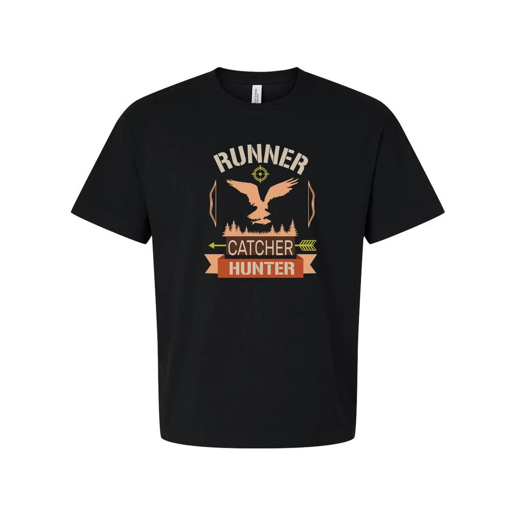 Unisex Jagd Grafik T-Shirt mit Adleremblem, Waldsilhouette und Zielscheibe