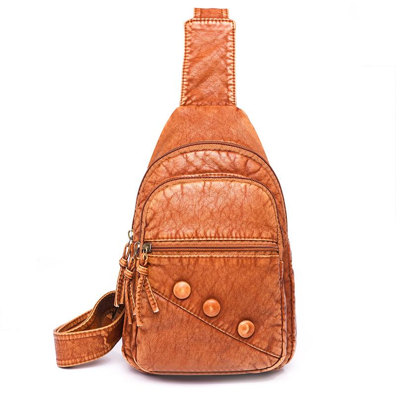 Women's New Korean Version of Soft Leather Backpack Simple Casual and Versatile Chest Bag One-shoulder Crossbody Bag