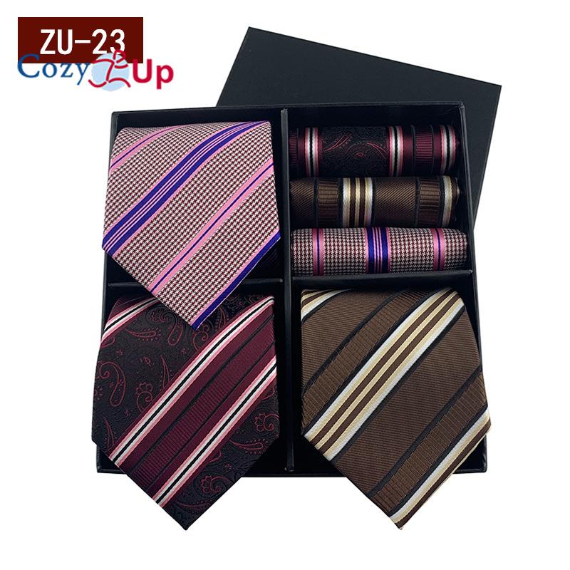3pcs Necktie+3 Pcs Square Scarf  Men Two-piece Tie Set Wave Point A Tie Cufflinks Business Fashion Handkerchief Paisley