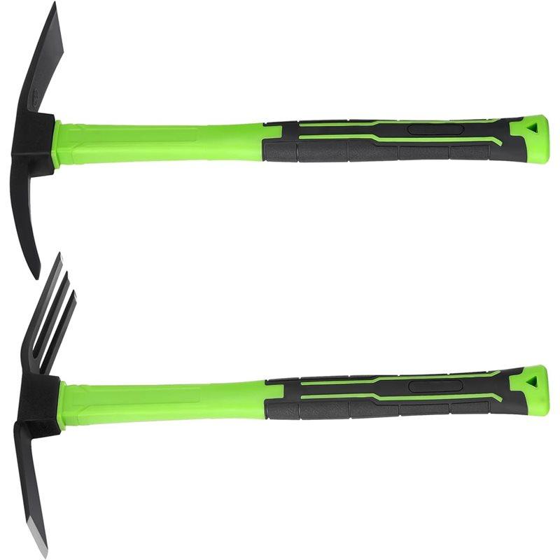 ABBP-2Pcs Garden Hoe And Cultivator Hand Rake Set Carbon Steel Mattock With Non-Slip Handle For Digging And Weeding