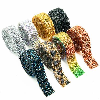 1 Ярд Гарячої Фіксації Стрази DIY Аксесуари для Одягу 1.5см Аплікації Багатоколірні Стрази Швейні Стрічки Тасьма