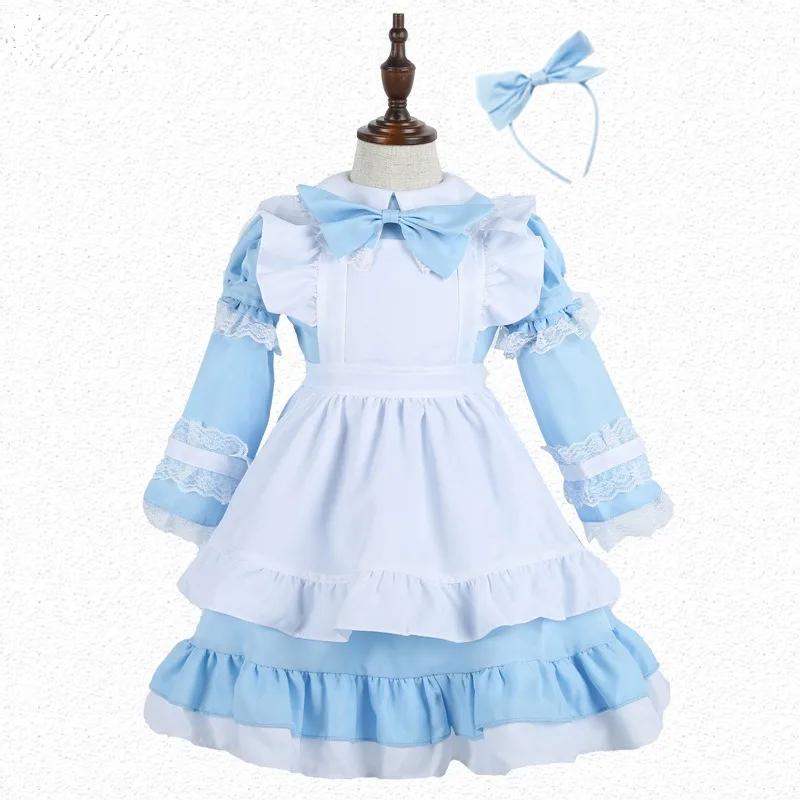 New Style Children Girl Blue Pink Black Halloween Costume for Kids Party Lolita Maid Dress Cosplay Fancy Carnival Costumes Girls