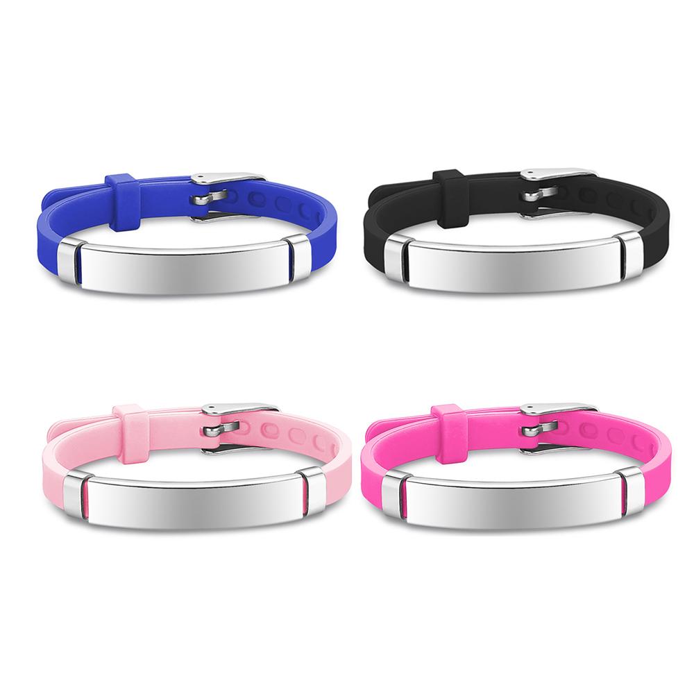 Braccialetto Identificativo Bambini Regolabile Silicone Morbido Acciaio Inossidabile Ciondolo Nome Emergenza Telefono Braccialetti Personalizzati