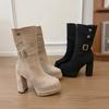 Fashion boots women's small super high heel waterproof table small short boots women's retro belt buckle side zipper elastic thin boots
