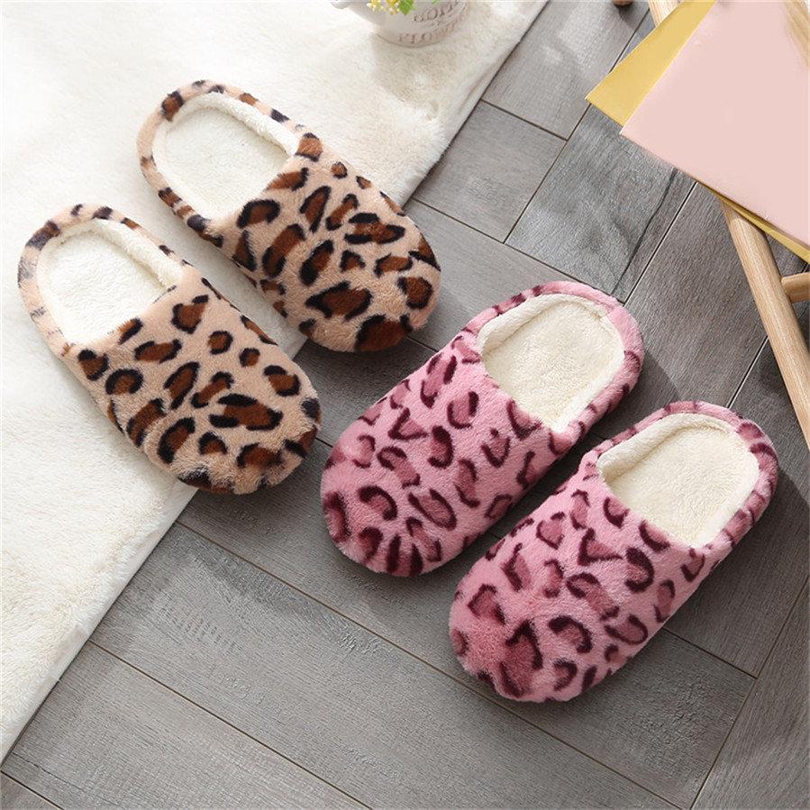 Winter Couple Style Indoor Silent Soft Bottom Leopard Print Slippers Home Comfort and Warm Cotton Slippers