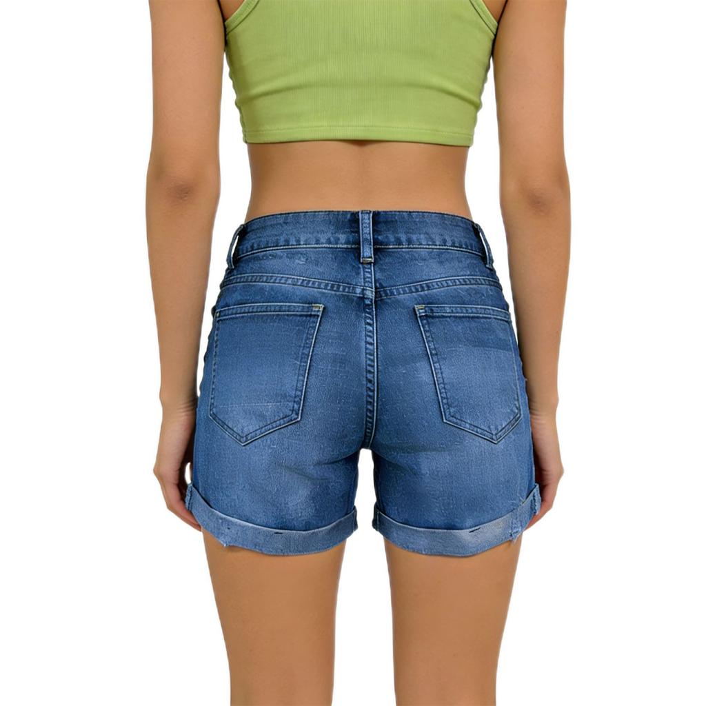 Dámské barevné džínové šortky Strečové úzký střih Oprané džínové šortky