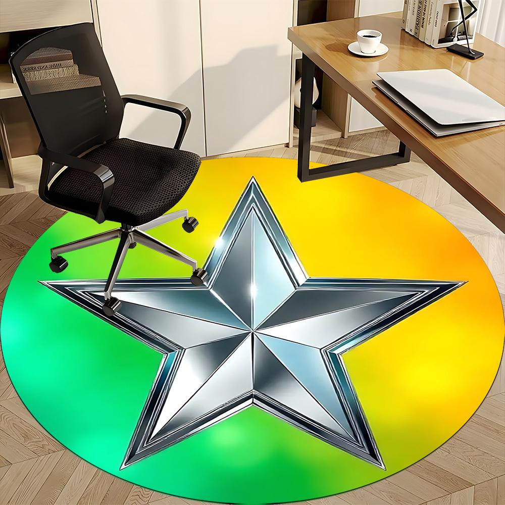 1pc Star Badge Chair Carpet for Office, Round Polyester Mat, Indoor Decor for Office, Easycare Fabric, Washable Non-slip Area Carpet