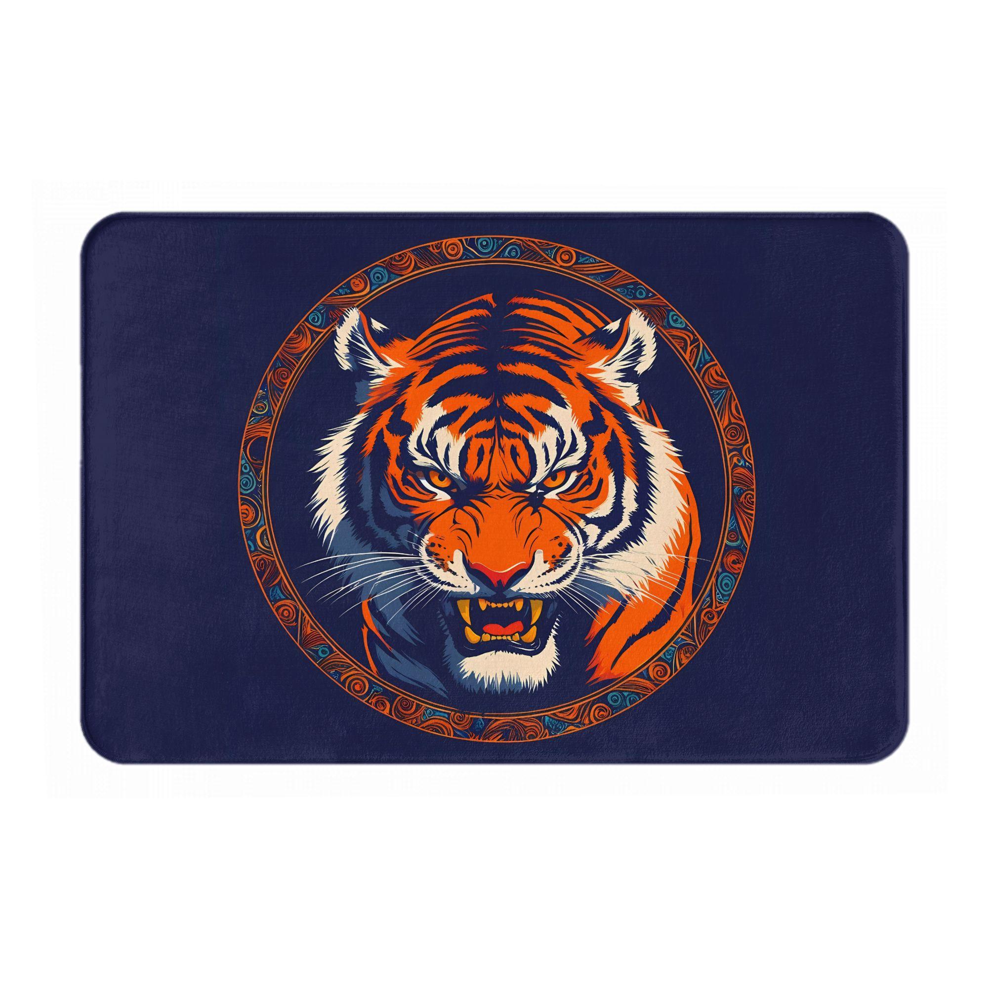 

Tiger Head Doormat Bold Asian Style Circular Design Navy Printed Polyester Machine Washable Entrance Floor Mat for Home Decor 40cm x 60cm