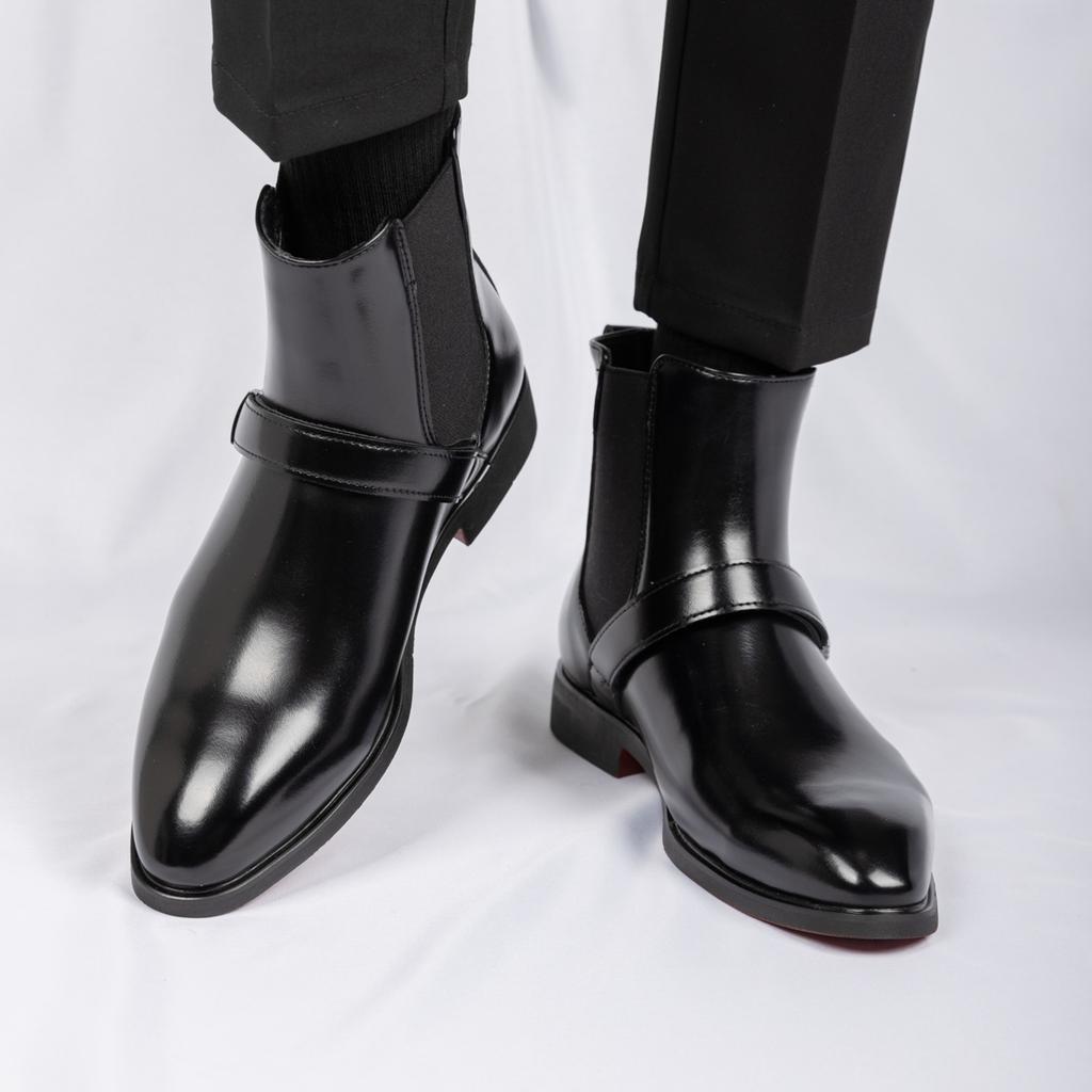 Fashion Winter Fashion Designer Men's Slip On Pointed Business Casual Ankle Boot Male High Tops New Chelsea Leather Shoes Zapatos Hombre