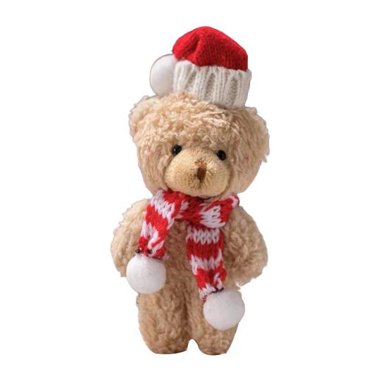 Plyšový medvídek Vánoční dekorace Malý plyšový medvídek s pletenou čepicí a šálou Roztomilá zvířátka Stolní ozdoba pro vánoční párty výslužky
