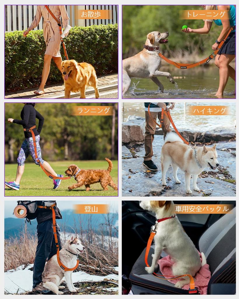 Dog Orange Waist Belt Car Seat Belt Reflective Tape Perfect for Walking and Jogging Medium and Large Dogs Hands-free Leash, Multi-functional