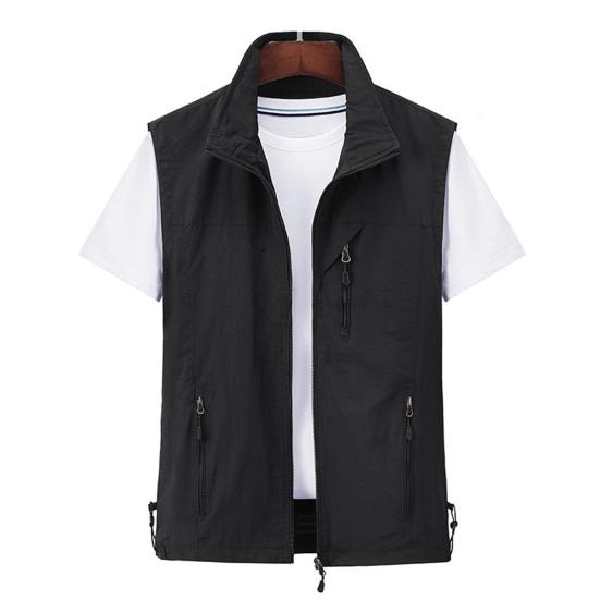 Vest for Men Lapel Sleeveless Vest Coat Multiple Pockets Zipper Placket Waterproof Men Cargo Mountaineering Waistcoat