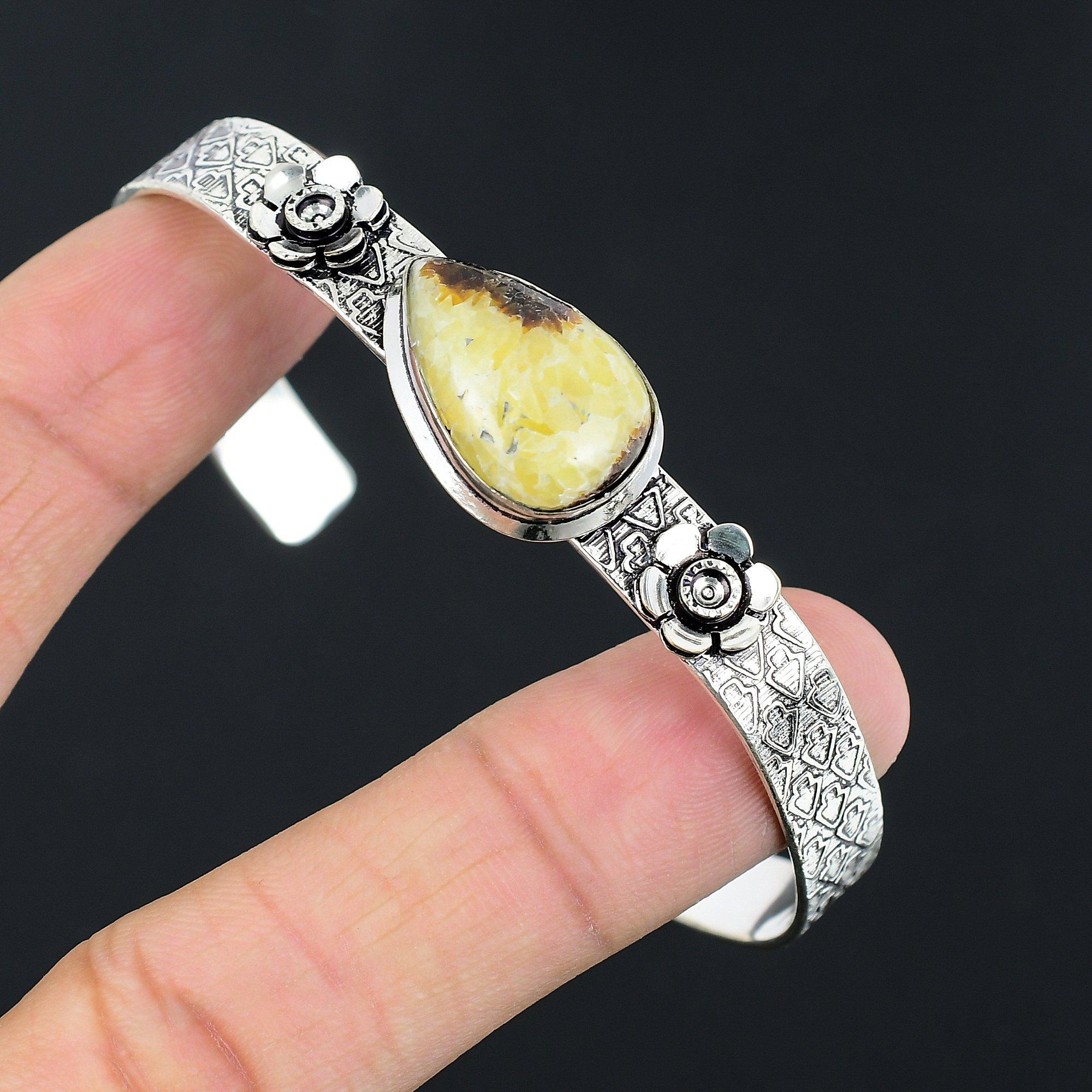 

Womens day Sale Pear Septarian Gemstone Mother Bangle Jewelry Sterling Silver Adjustable