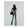 Raw Edge Design Sense Black Gray Micro Flared Jeans Woman