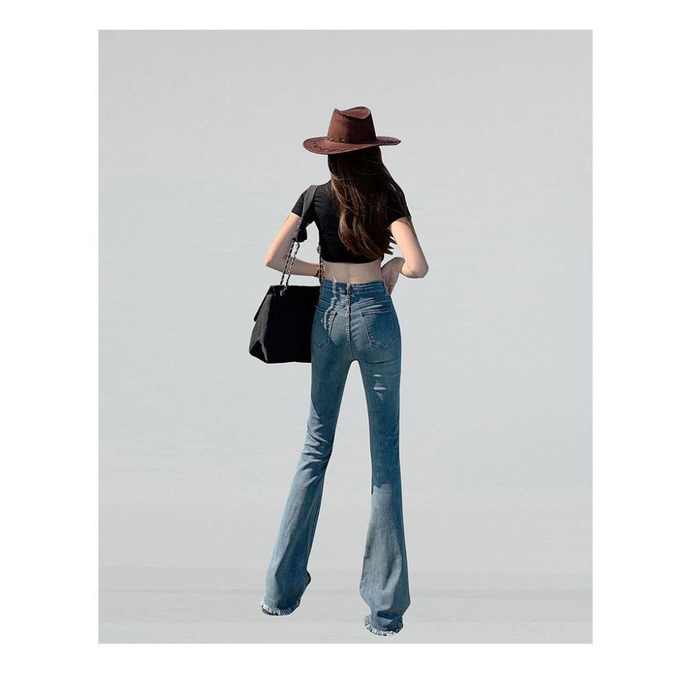 Raw Edge Design Sense Black Gray Micro Flared Jeans Woman