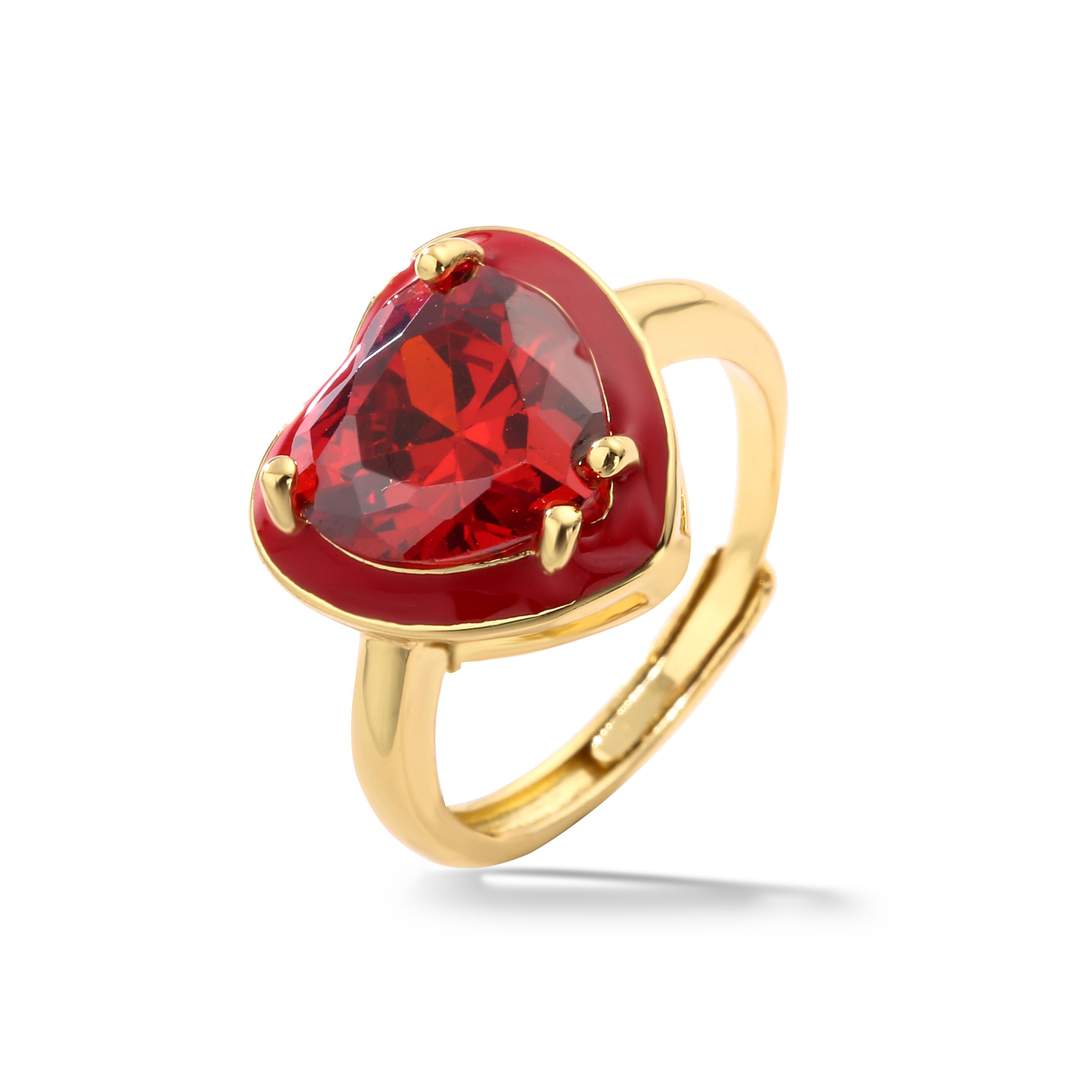 

HECHENG,Summer New Colorful Neon Enamel Open Adjusted Finger Ring For Women Heart Rectangle Fashion Copper Zircon Zircon resizable красный