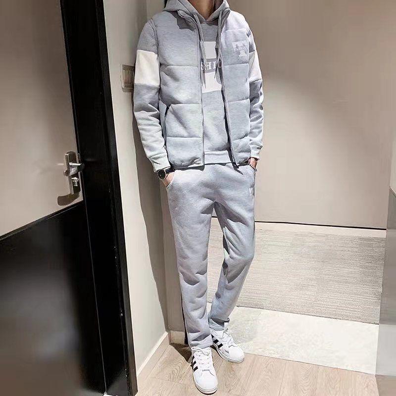 3-teiliges Set Kapuzenpullover + Weste + Hose Lässiger Herren-Trainingsanzug Kleidung Mäntel Winter Dicker warmer Trainingsanzug für Männer Bedruckte Herren-Set Weste