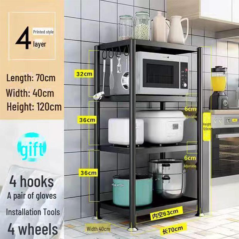 Multi-Layer Kitchen Floor Rack: Multi-Function Microwave and Cookware Storage (Non-Stainless Steel)