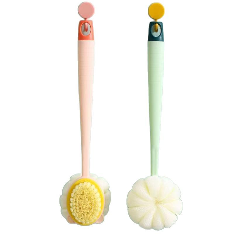 Double-Sided Long Handle Shower Brush with Soft Bristles and Mud Scraper