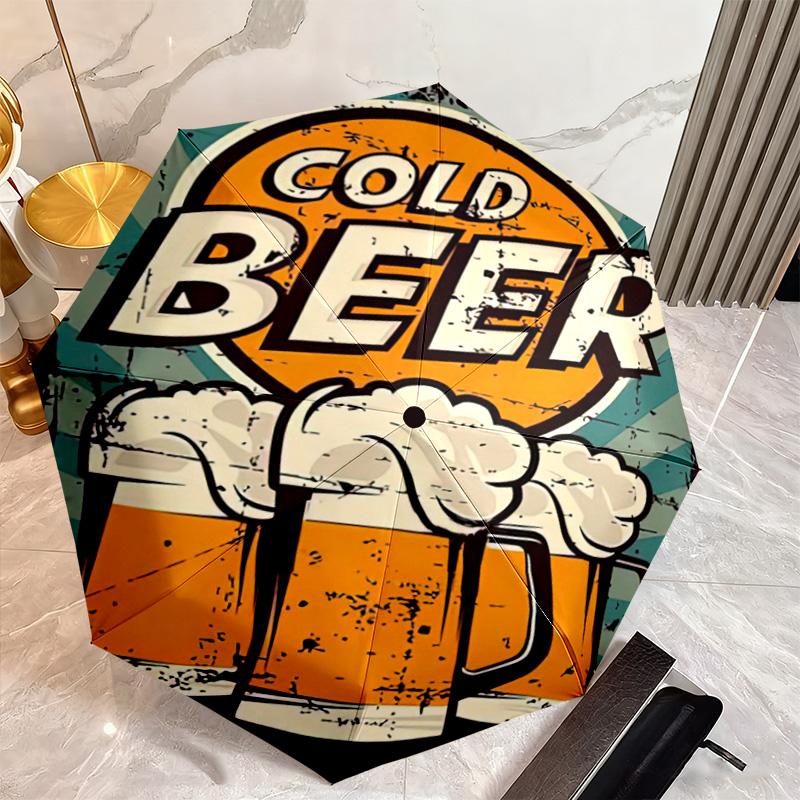 1PC Beer Automatic Umbrella - Suitable Travel Outdoor Portable Umbrella Birthday Gift Daily Essentials