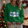 Damen Casual Weihnachtsdruck Rundhals Pullover Langarm Top für die Feierparty