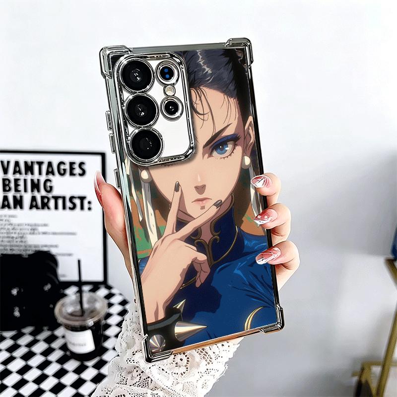 ChunLi S-Street F-FighterS Plating Phone Case For Samsung Galaxy S24 S25 FE S26 Edge S23 Ultra S22 S21 Plus S20 Anti-Fall Airaba