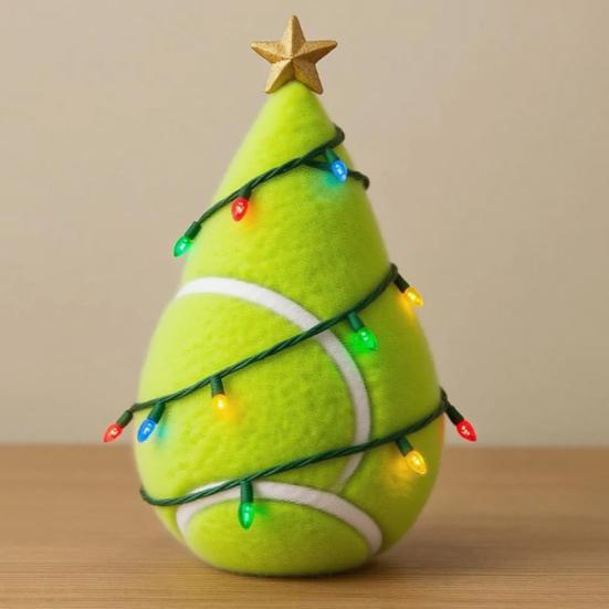 Sports Ball Inspired Christmas Tree Figurine Handcrafted Faux Leather Tree Shaped Tabletop Decoration with Golden Star Topper for Holiday Home Decor