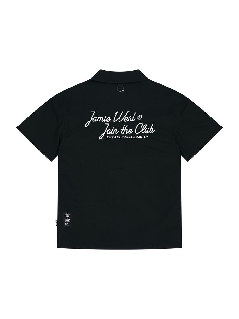 Jeimiweseuteu Jwgc Lettering Open Collar Set-Up Shirt (Black)