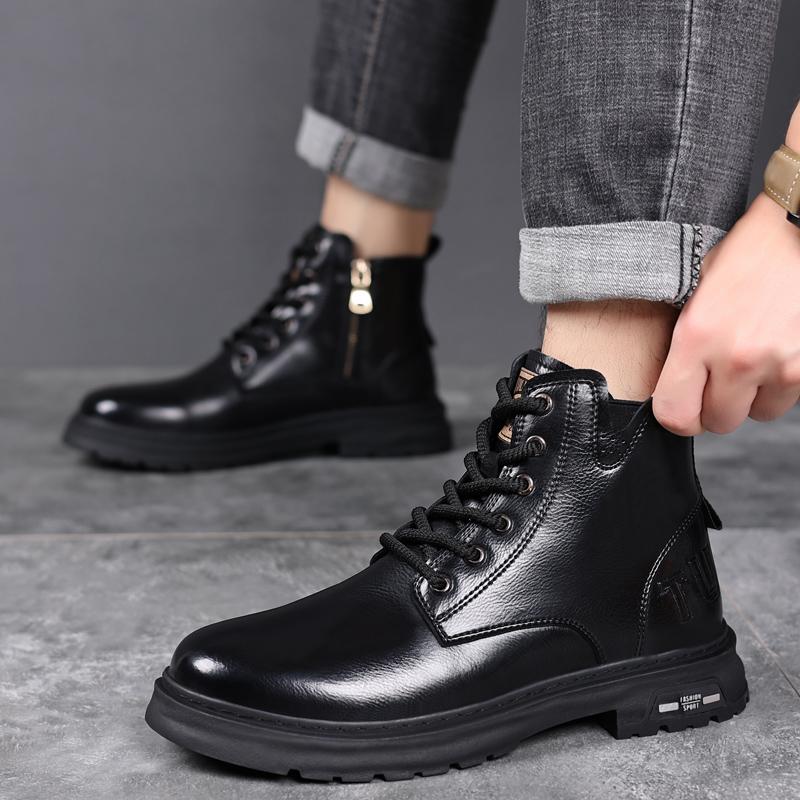 Móda Zima Plus Sametová kůže Pánské kotníkové boty Outdoor Ležérní obuv Bojové boty se silnou podrážkou Teplé pracovní boty Klasické ručně vyráběné boty