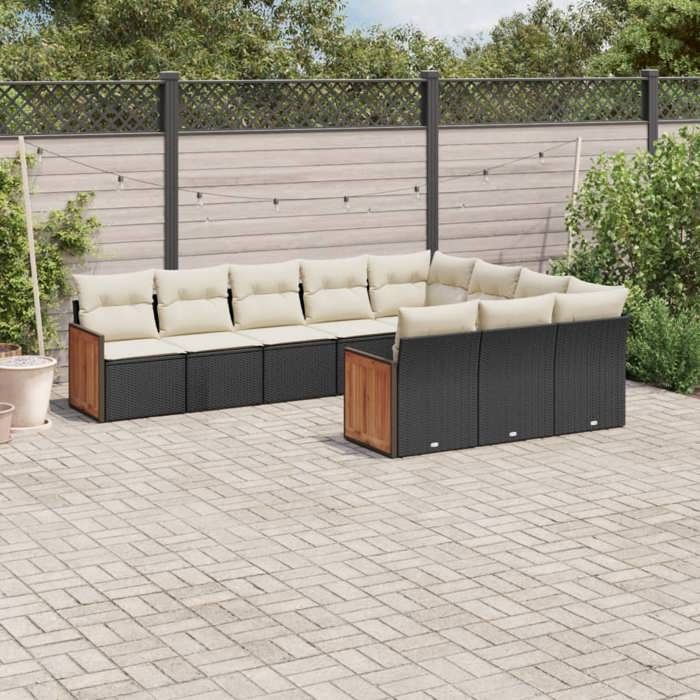 VidaXL Garden Lounge Set with Cushions 10 Pcs, Patio Sofas, Furniture Set, Outdoor Terrace Furniture, Black 3260418