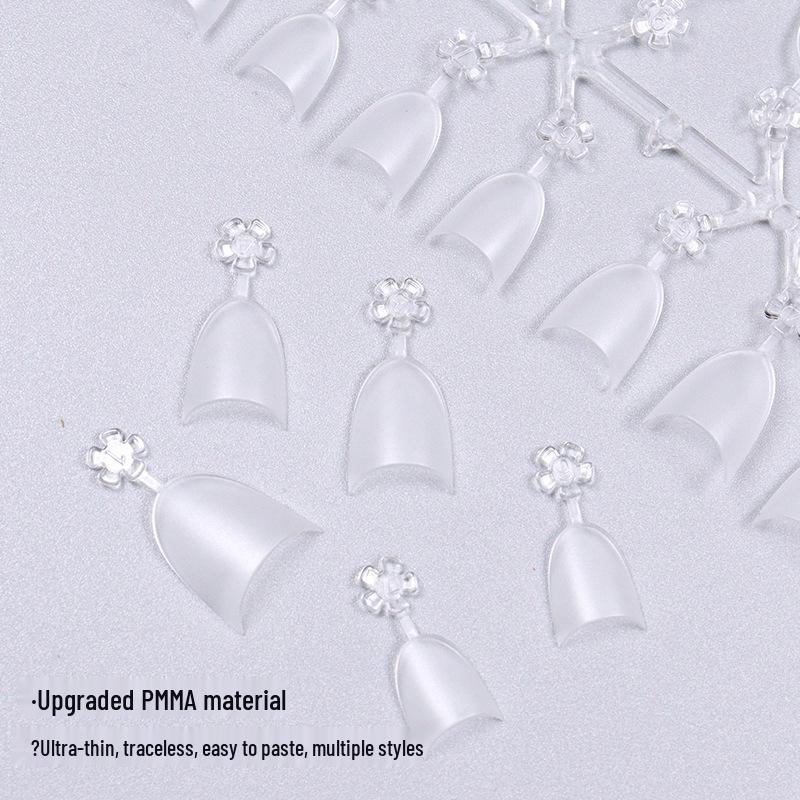 Traceless Oval Flower Nail Tips - Frosted Half-Cover