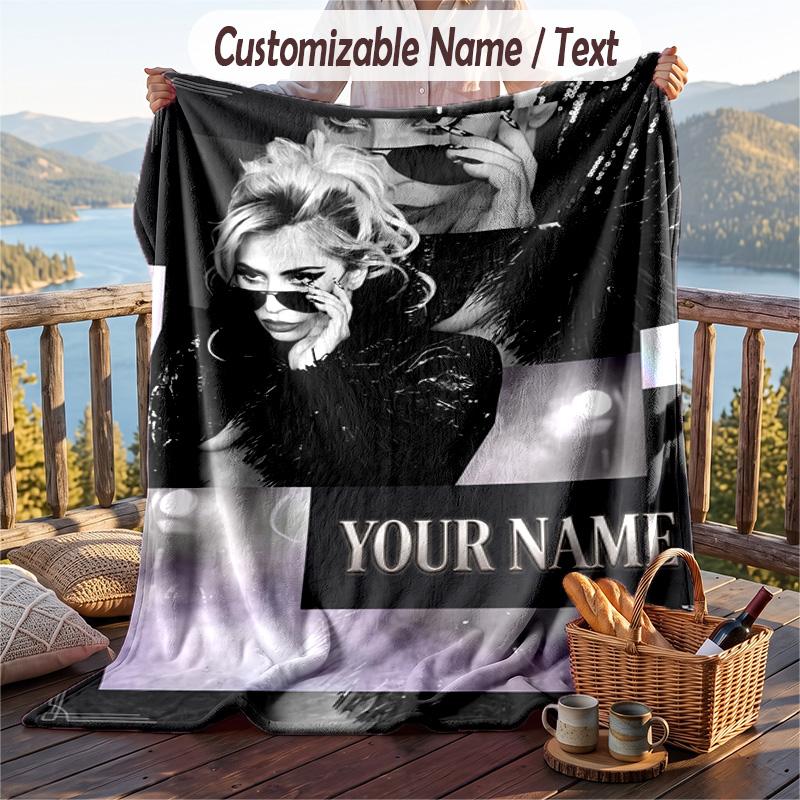 Coperta in Flanella Personalizzata, Nome Stampato Personalizzato Lady Gaga, Morbida Coperta Peluche per Uso Domestico