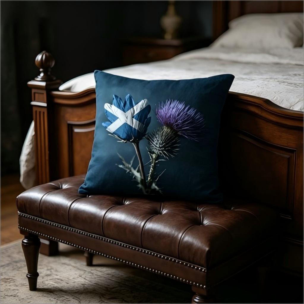 Scottish Flag Thistle Flower Throw Pillow Cover Vintage Dark Floral Art Decorative Cushion Case For Bedroom Couch Home Decor
