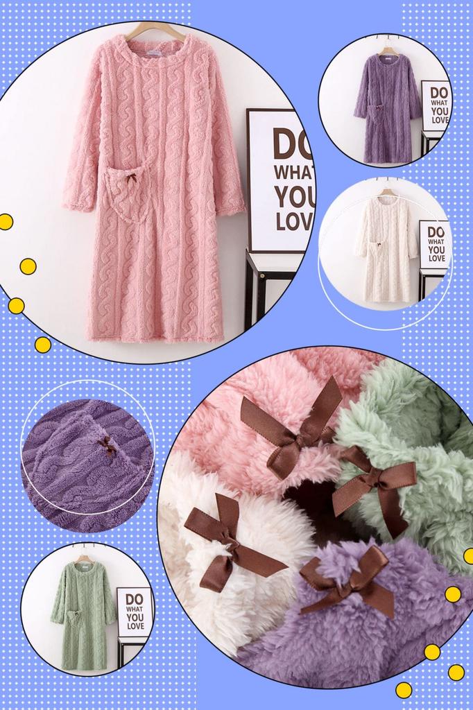Yume Pajama Fluffy Lounge Dress, Women's Fall/Winter, Fluffy Gown with Wearable Blanket, Pajamas, Sleepwear, Loungewear, Cold Protection (L, Lavender)