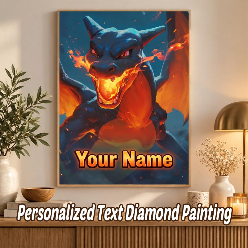 Charizard Custom Name Diamond Painting Personalized 5D Full Drill DIY Diamond Art Home Decor
