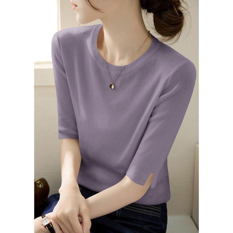 

round Neck T-Shirt Shoulder Ice Silk Base Top Sweater Clove purple XL([Recommended 60.00 kg-65.00 kg]])