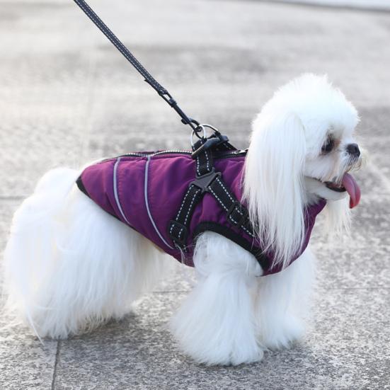Dog Winter Coat with Zipper Padded Waterproof Jacket Harness Thickened Windproof Snow Jacket