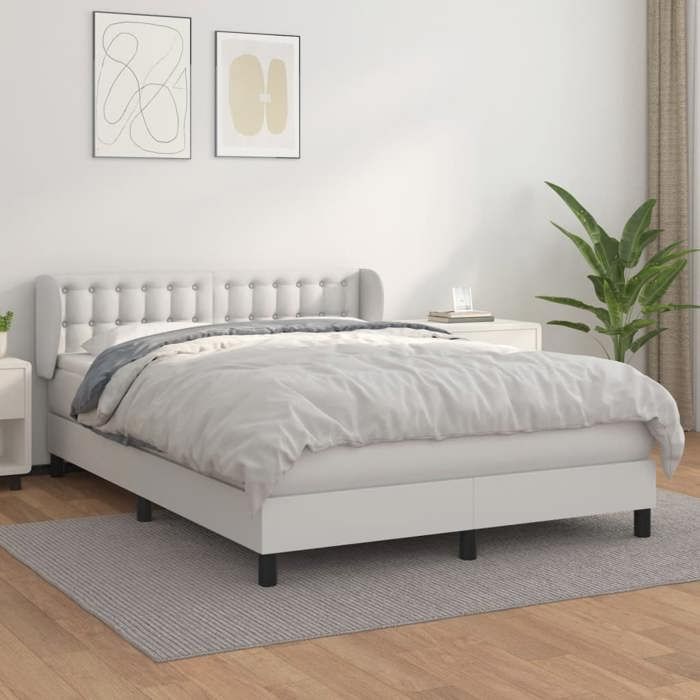 Maison Exclusive - Sommier à lattes de lit avec matelas Blanc 140x200cm Similicuir
