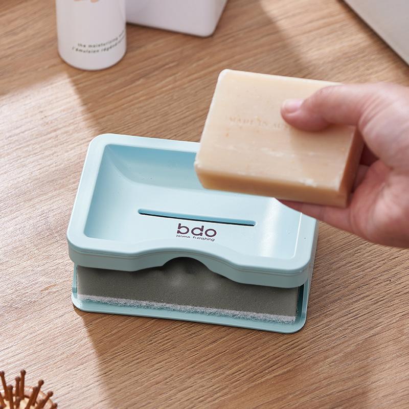Thickened Plastic Drain Soap Box with Sponge Double Layer Simple Soap Holder Bathroom Soap Box Soap Box