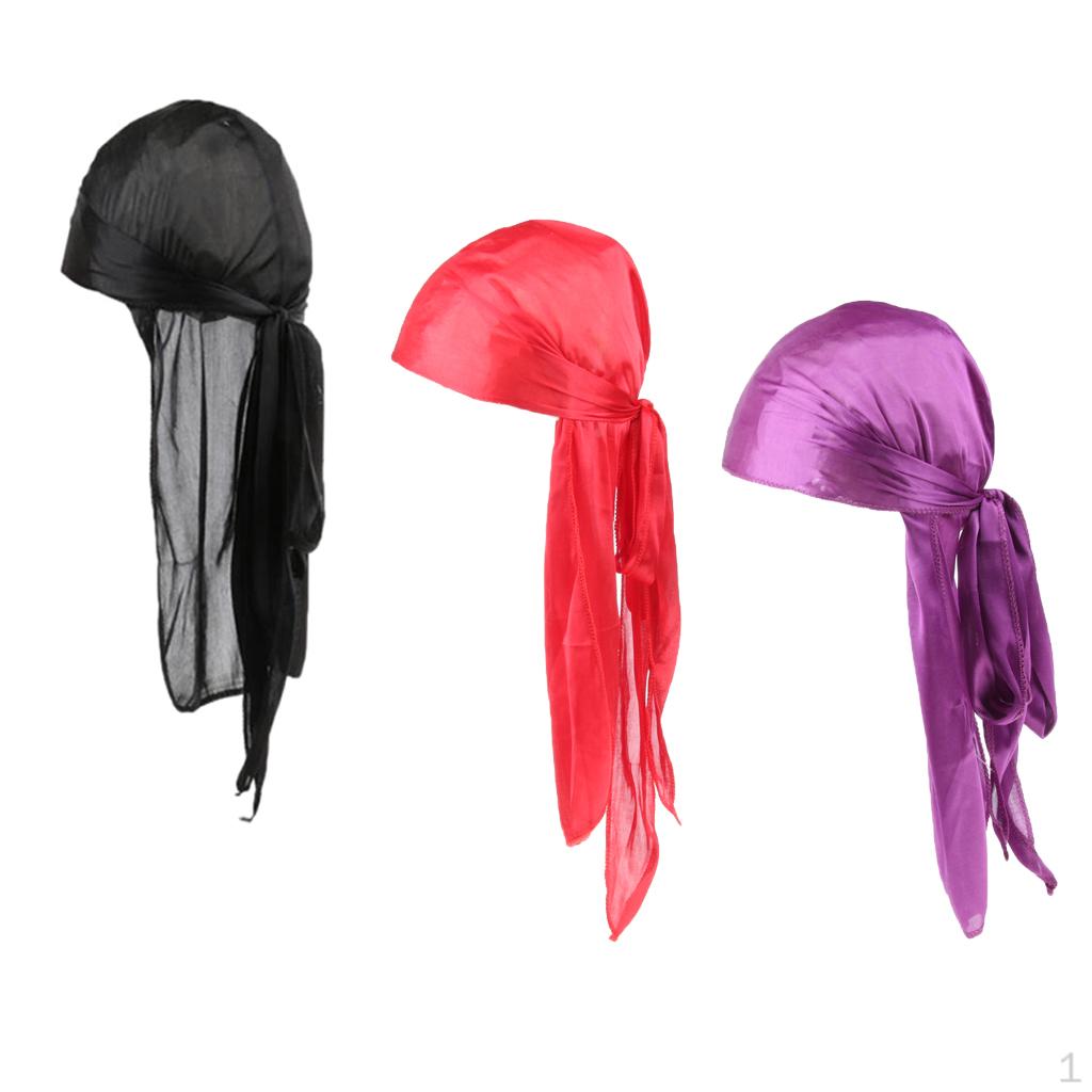 

3 шт. Шапка с длинным хвостом, повязка на голову, маска для волос, пиратская шляпа, Черный+Красный+Фиолетовый, 58см