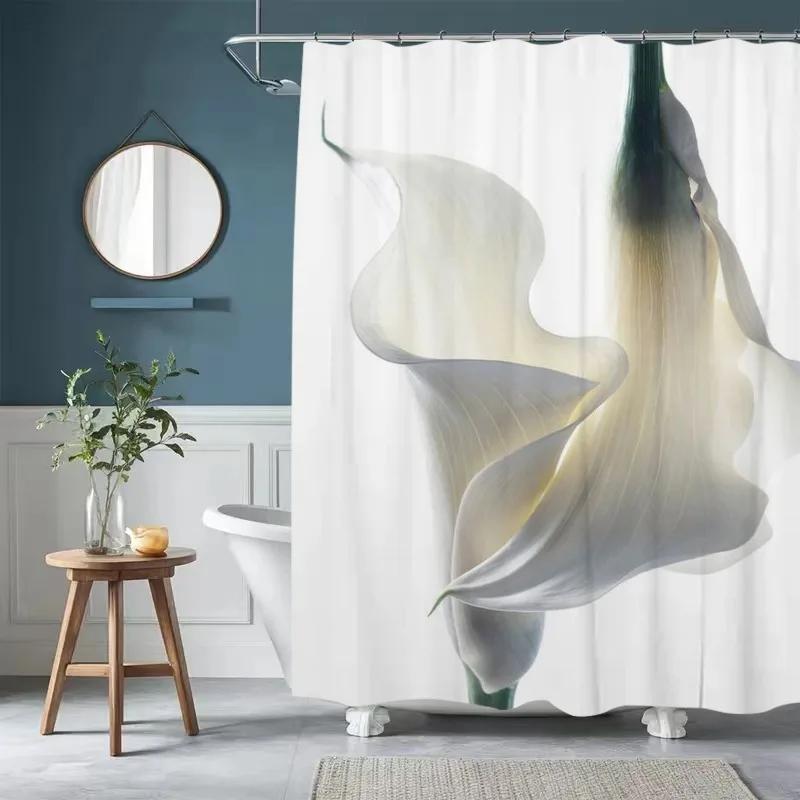 

Elegant Calla Lily Shower Curtain - Floral Print, Polyester, Machine Washable, No-Drill Install, Home Decor W90xH180cm