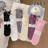 Girls Spring and Summer Lace Calf Socks Lolita Lace-up Bow Pink Girl Baby Pile Socks