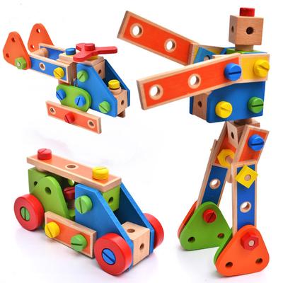 Holz 70 Teile Cartoon-Nuss-Kombination Kinder Hand-Schraub-Montage und Demontage Bausteine Lernspielzeug