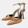 Scarpe Décolleté Marroni con Fibbia a Fascia Stretta Decorate Donna Moda Punta Acuta Cinturino alla Caviglia Tacco Sottile Scarpe di Designer Eleganti Scarpe da Sera