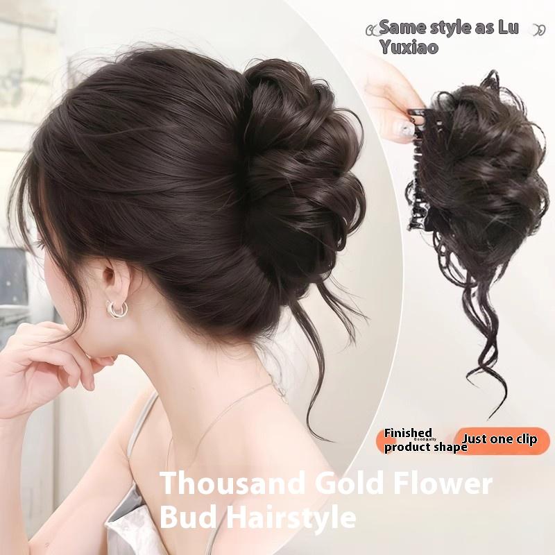 Postiço Sintético Coque Desarrumado Clipe de Garra Extensões de Rabo de Cavalo Estilo Scrunchie Coque Preguiçoso em Botão de Flor Chignon Rabo de Cavalo Ondulado Cacheado