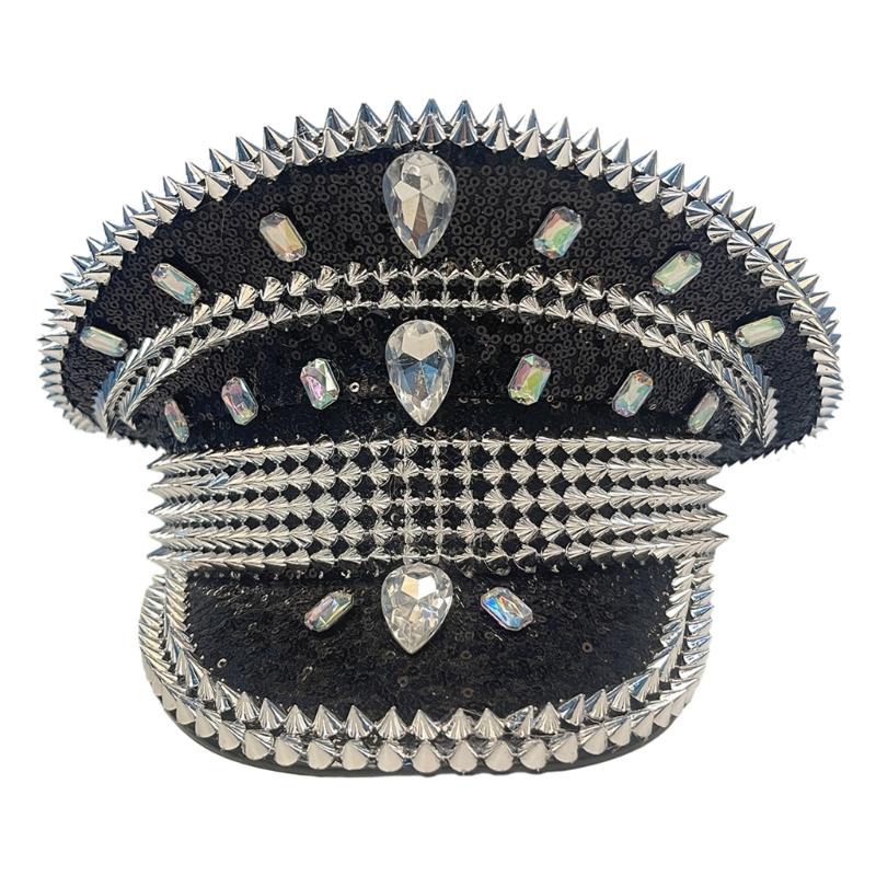 Women Wedding Bride Hat Queen Luxury Rhinestone Hat Punk Rivet Acrylic Gemstone Hat Hen Festival Birthday party Hat