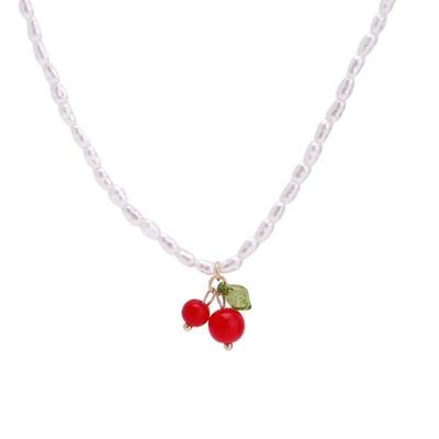 Elegant Pearl Cherry Pendant Necklace for Women Sweet Choker Necklaces Cute Neck Chain for Wedding Party Jewelry Gift