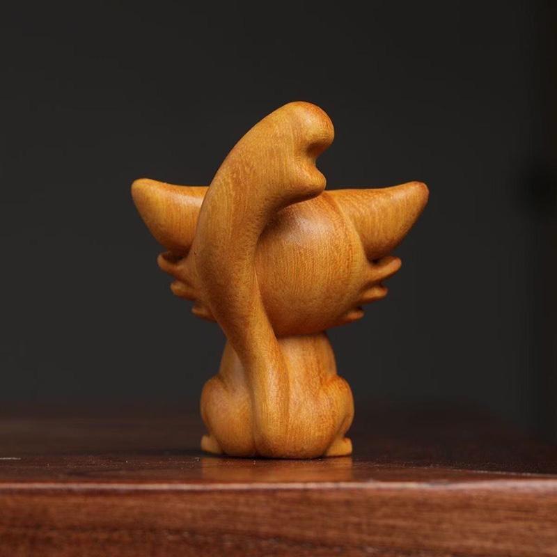solid wood carving Cartoon Animal Kitten Decorative Small Model Chinese Characteristic Figurines Room car Ornaments