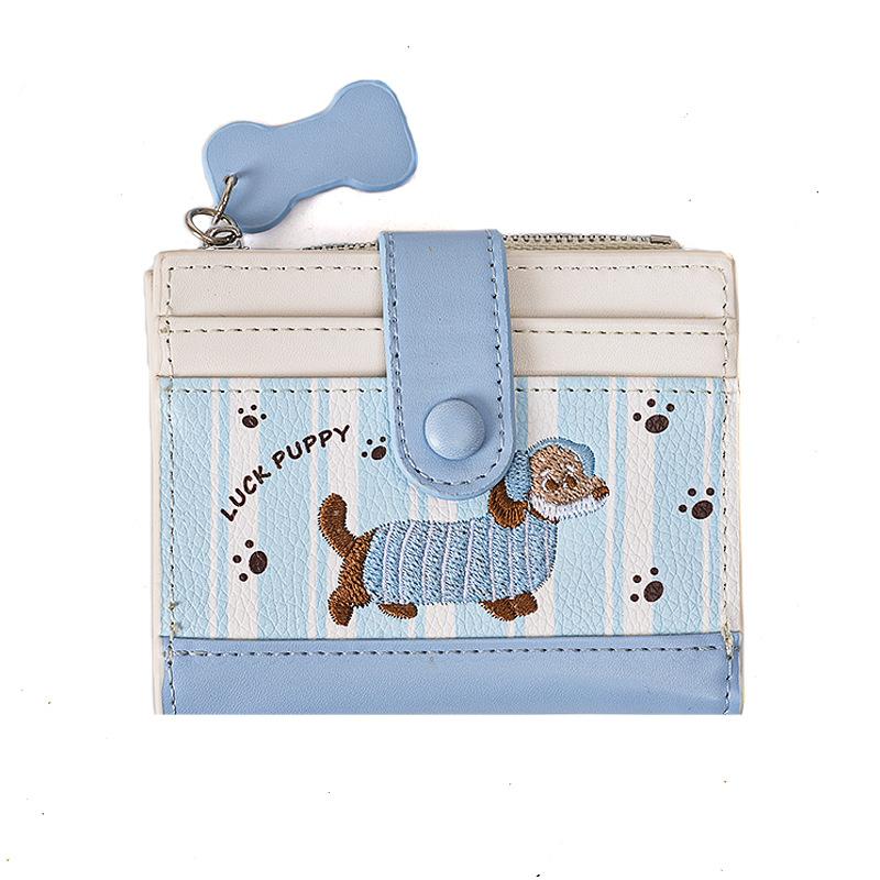 Kawaii Dachshund Embroidery Coin Bag Cute Cartoon Pu Leather Wallet Ins Style Card Bag Small Money Change Pouch Gifts